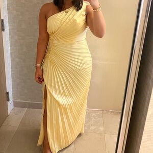 Giselle pleated one shoulder cutout Maxi dress.